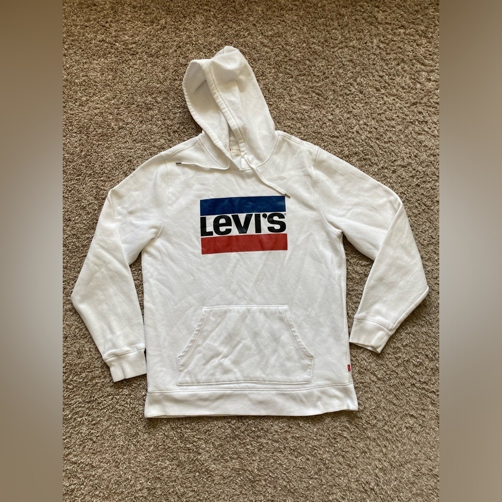 Levis Jeans Fleece Logo‎ Athletic Hoodie Hooded Sweatshirt Men's Size LARGE